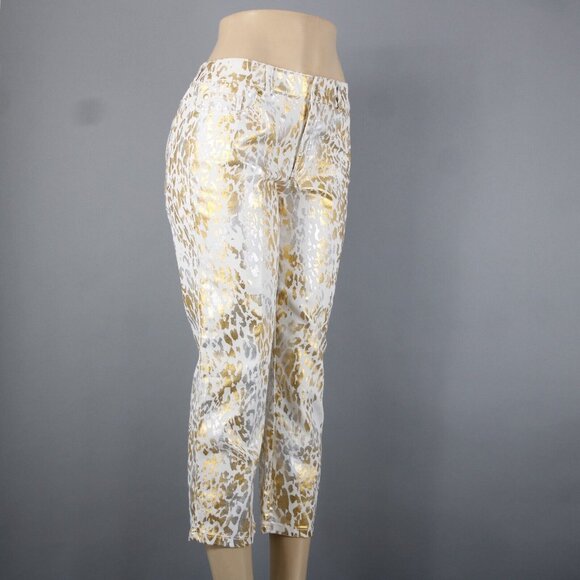 Chicos Platinum Denim Sz 0.5 x 24 White Gold Silver Animal Print Cotton Jeans - Picture 5 of 14